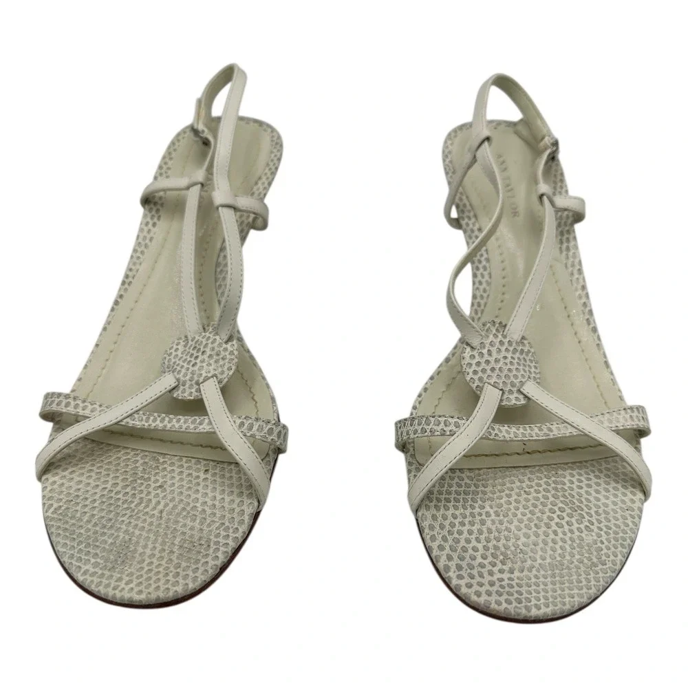 Ann Taylor Womens White Snakeskin Strappy Kitten Heel Sandals Size 7.5M